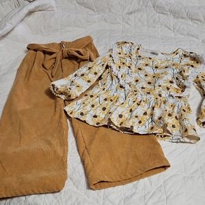 Floral Top and Corduroy Pants Set